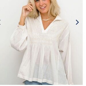 Erica Wilson Nantucket Smocked White Blouse